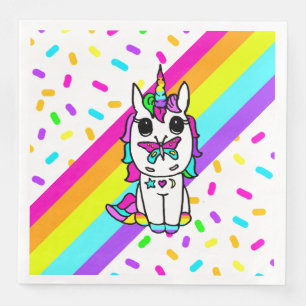 Einhorn mit Schmetterling auf der Nase Regenbogen Serviette