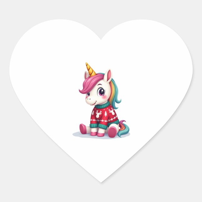Einhorn mit Weihnachtspullover Einhorn Mädchen Chr Herz-Aufkleber (Vorderseite)