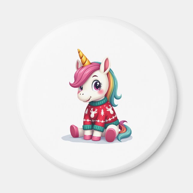 Einhorn mit Weihnachtspullover Einhorn Mädchen Chr Magnet (Vorne)
