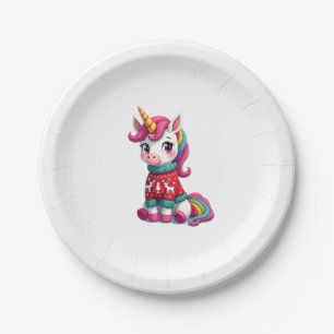 Einhorn mit Weihnachtspullover Einhorn Mädchen Chr Pappteller