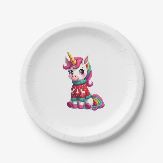 Einhorn mit Weihnachtspullover Einhorn Mädchen Chr Pappteller (Vorderseite)