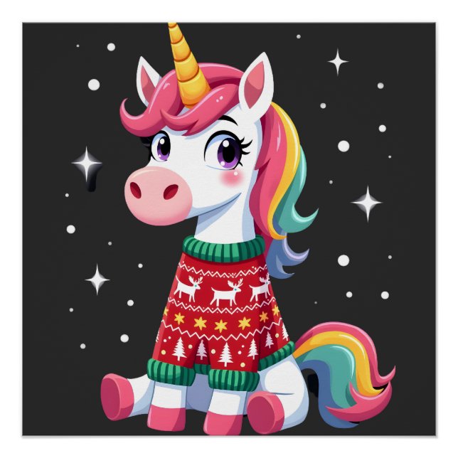 Einhorn mit Weihnachtspullover Einhorn Mädchen Chr Poster (Vorderseite)