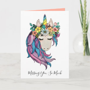 Einhorn mit wilden Blume in Wasserfarbe Karte
