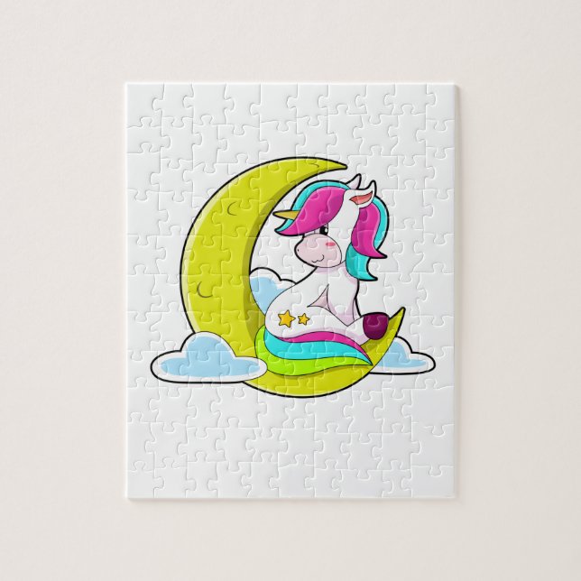 Einhorn mit Wolken und Mond Puzzle (Vertikal)