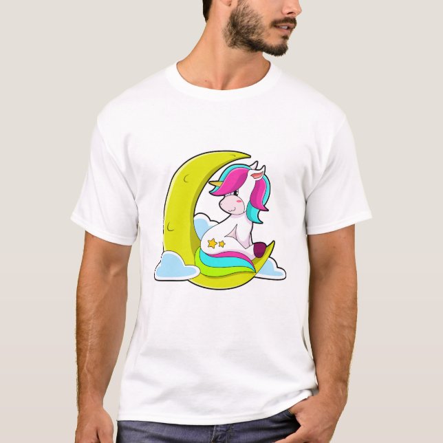 Einhorn mit Wolken und Mond T-Shirt (Vorderseite)