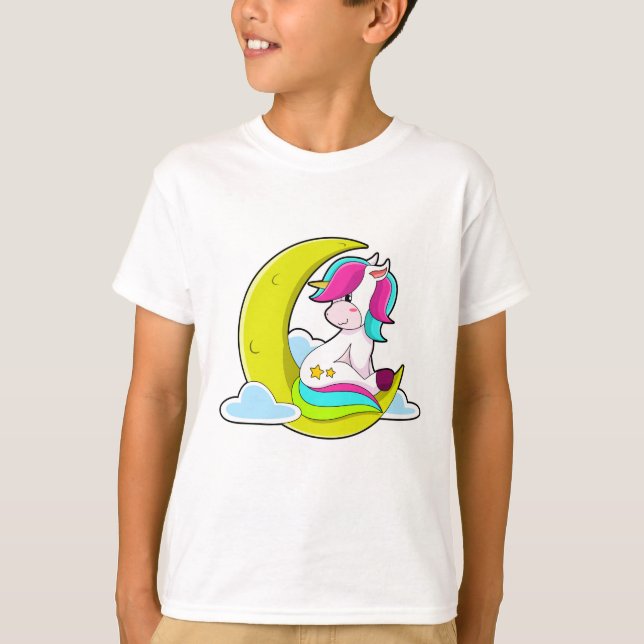 Einhorn mit Wolken und Mond T-Shirt (Vorderseite)