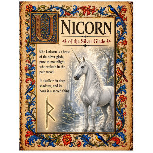 Einhorn, mittelalterliche Bestiarien-Kunst Postkarte
