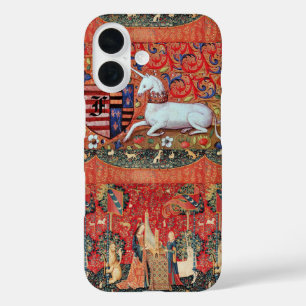 EINHORN, MITTELALTERLICHE FANTASIEBLUMEN, FLORALES iPhone 16 HÜLLE
