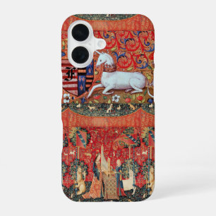 EINHORN, MITTELALTERLICHE FANTASIEBLUMEN, FLORALES iPhone 16 HÜLLE
