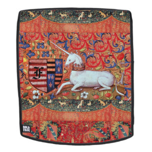 EINHORN, MITTELALTERLICHE FANTASIEBLUMEN, FLORALES RUCKSACK