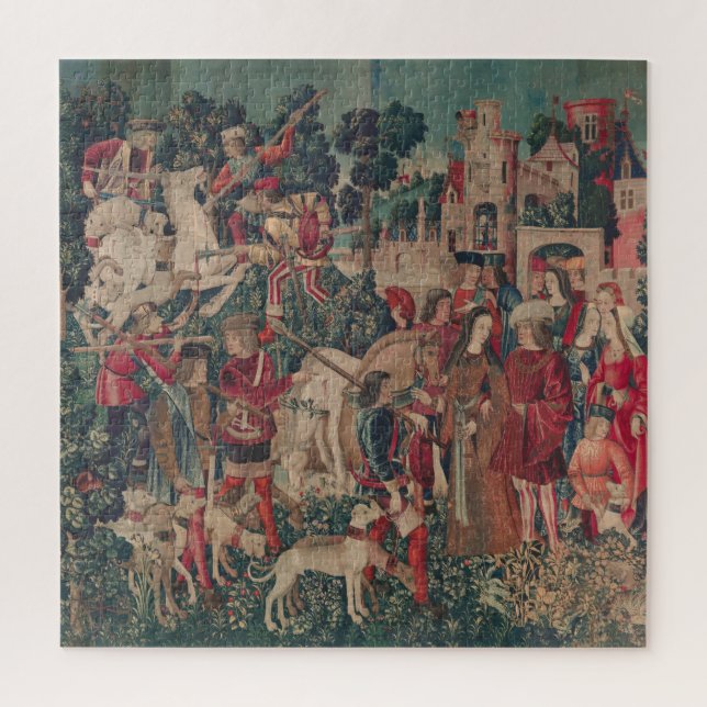 Einhorn Mittelalterliche Kunst - Jäger Rückkehr zu Puzzle (Vertikal)