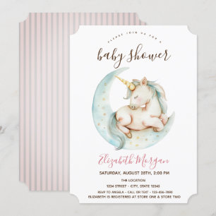 Einhorn Mond Rosa Streifen Baby Shower Einladung