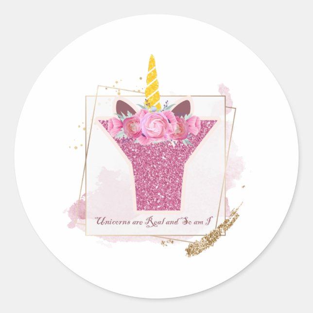 Einhorn Monogram Y Custom Stickers (Vorderseite)