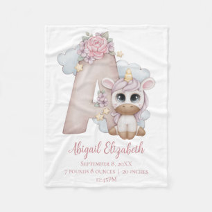 Einhorn-Monogramm Buchstabe A Rosa Baby-Mädchen-Ge Fleecedecke