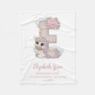 Einhorn-Monogramm Buchstabe E Rosa Baby-Mädchen-Ge Fleecedecke