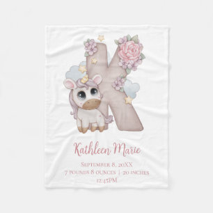 Einhorn-Monogramm Buchstabe K Rosa Baby-Mädchen-Ge Fleecedecke