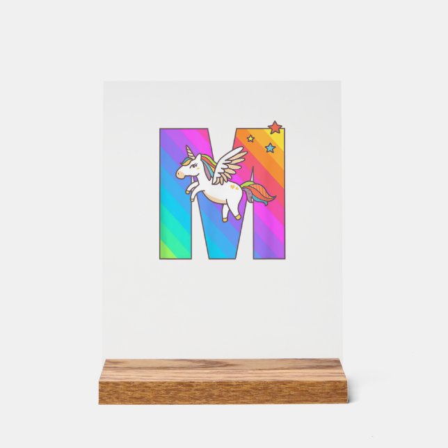 Einhorn-Monogramm Buchstabe M Anfangsbuchstabe Süß Acrylschild (Vorderseite)
