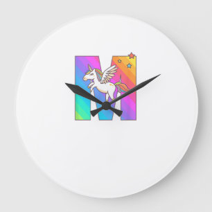 Einhorn-Monogramm Buchstabe M Anfangsbuchstabe Süß Große Wanduhr