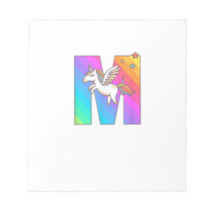 Einhorn-Monogramm Buchstabe M Anfangsbuchstabe Süß Notizblock