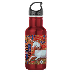 Einhorn-Monogramm Rot Blau Florale Schwünge Edelstahlflasche