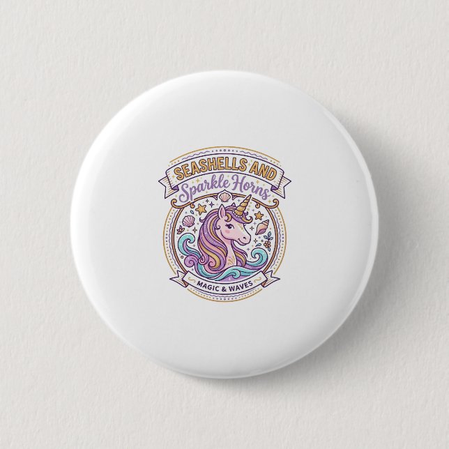 Einhorn-Muscheln und Funkelhörner POD Fertig Zazz Button (Vorderseite)
