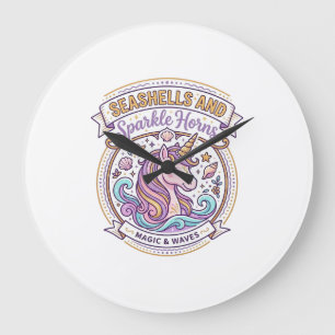 Einhorn-Muscheln und Funkelhörner POD Fertig Zazz Große Wanduhr