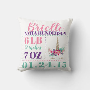 Einhorn-Neugeborenen-Geburtsstatistiken-Wurfkissen Kissen