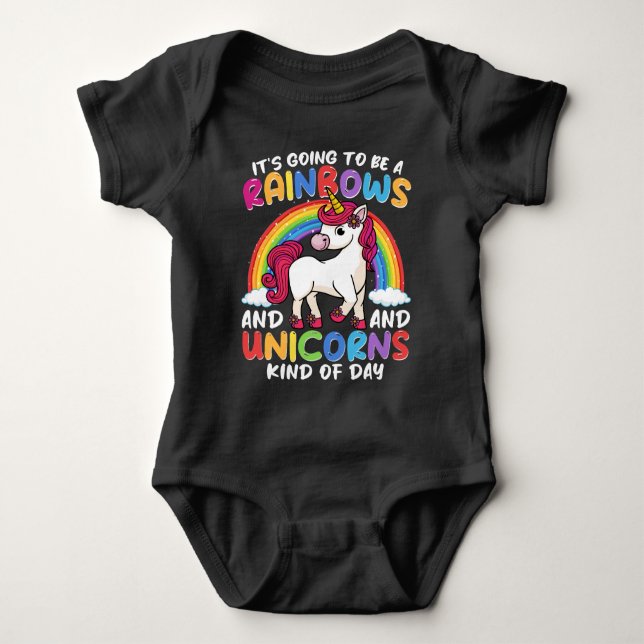 Einhorn Niedliche Whimsical Funny Rainbows und Ein Baby Strampler (Vorderseite)