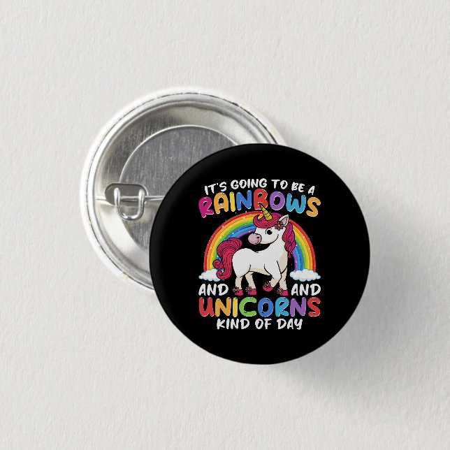 Einhorn Niedliche Whimsical Funny Rainbows und Ein Button (Vorne & Hinten)