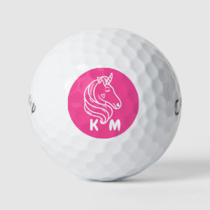Einhorn Niedliches Personalisiertes Monogramm Rosa Golfball