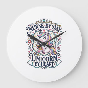 Einhorn-Nurse bei Tag Einhorn von Herzen Weißer Hi Große Wanduhr