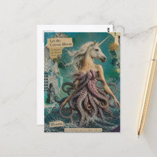Einhorn-Oktopus-Frau-Fantasy-Collage Postkarte