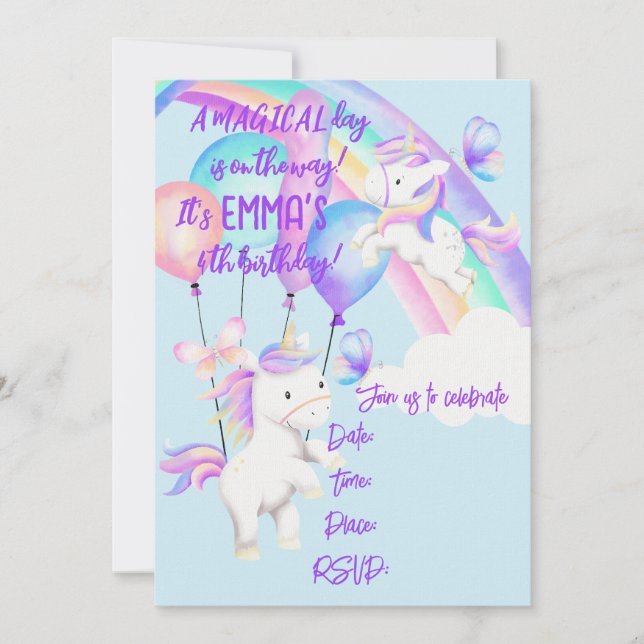 Einhorn-Party Einladung (Vorderseite)