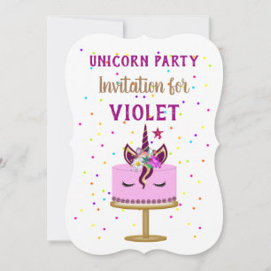 Einhorn-Party Rosa und Lila Kuchen Konfetti Einladung