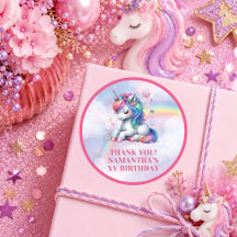 Einhorn Pastell Magischer Tag Geburtstagsaufkleber