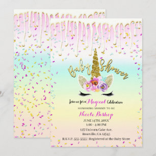 Einhorn Pastell Regenbogen-Frosting-Tropf-Baby-Par Einladung