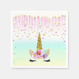 Einhorn Pastell Regenbogen-Frosting-Tropf Geburtst Serviette