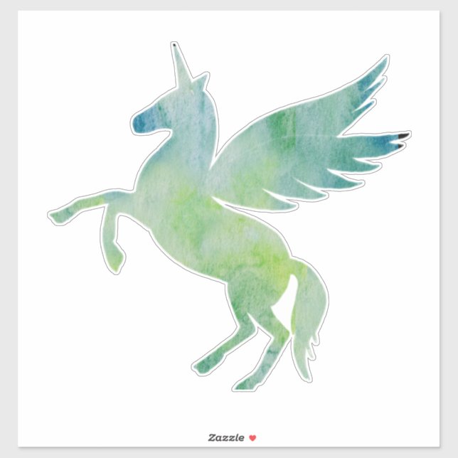 Einhorn, Pegasus, grünes blaues Fantasiepferd Aufkleber (Blatt)