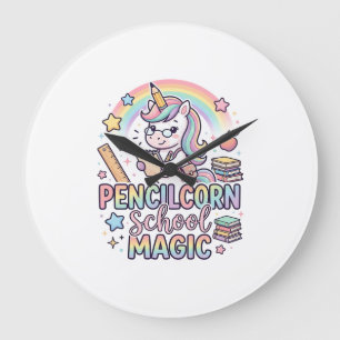 Einhorn Pencilcorn Schule Magie Liebenswerter Aufk Große Wanduhr