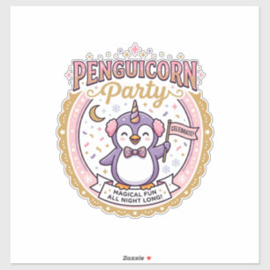 Einhorn Penguicorn Party POD Fertiges Zazzle Desig Aufkleber