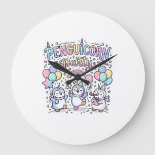 Einhorn Penguicorn Party Premium Vektor Vektorgraf Große Wanduhr