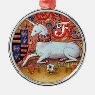 EINHORN-PERGAMENT-MONOGRAMM SILBERNES ORNAMENT