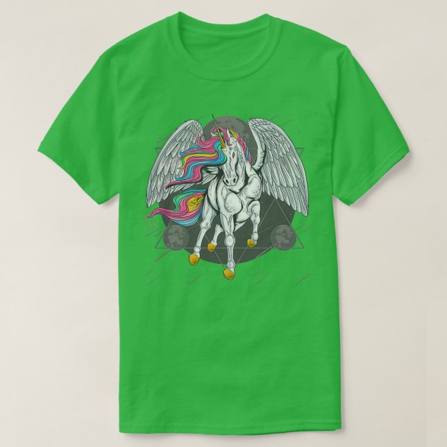 Einhorn Pferd Vollfarbe mit Flügel Fliegenmoo T-Shirt (Design vorne)