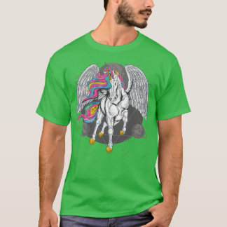 Einhorn Pferd Vollfarbe mit Flügel Fliegenmoo T-Shirt