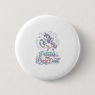 Einhorn Pilates und Feenstaub Weißer Hintergrund V Button
