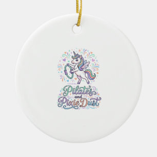 Einhorn Pilates und Feenstaub Weißer Hintergrund V Keramik Ornament