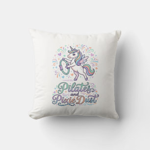 Einhorn Pilates und Feenstaub Weißer Hintergrund V Kissen