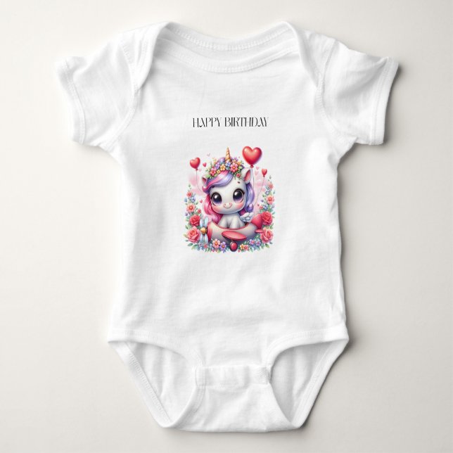 Einhorn-Pilot-Geburtstag Baby Strampler (Vorderseite)