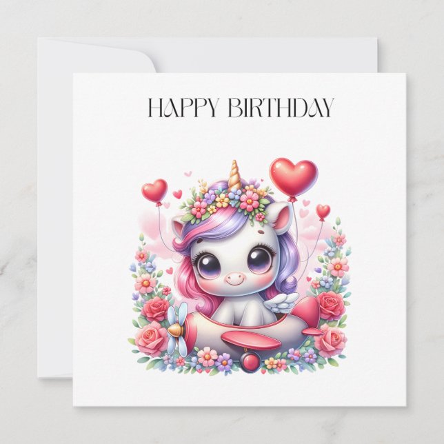 Einhorn-Pilot-Geburtstag Einladung (Vorderseite)