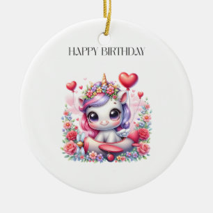 Einhorn-Pilot-Geburtstag Keramik Ornament